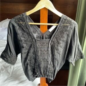 NWT Lucky Brand Black Lace Crop Top Shirt 100% Cotton XS Date Night Boho